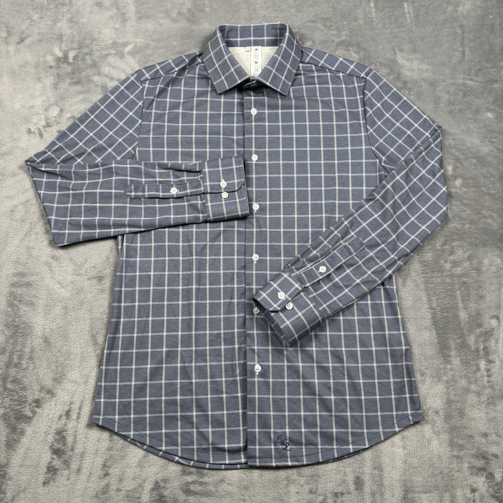 State and Liberty Dress Shirt The Davy Light Navy Windowpane Men's Size Large